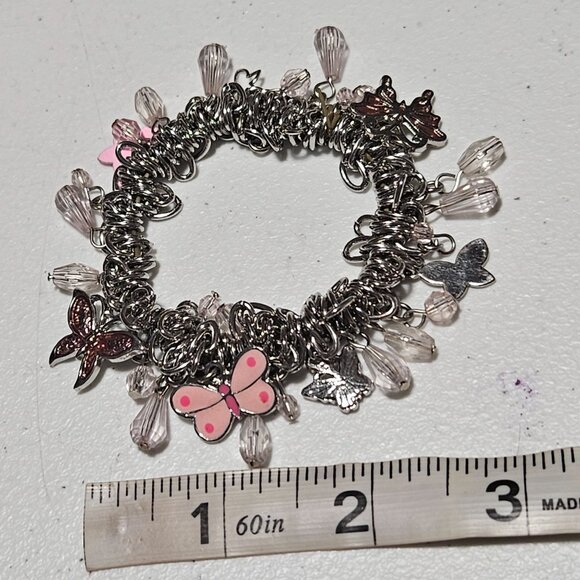 Butterfly Charm Bracelet Pink Silver Tone Chunky Chain Fashion Jewelry Women - Picture 5 of 5